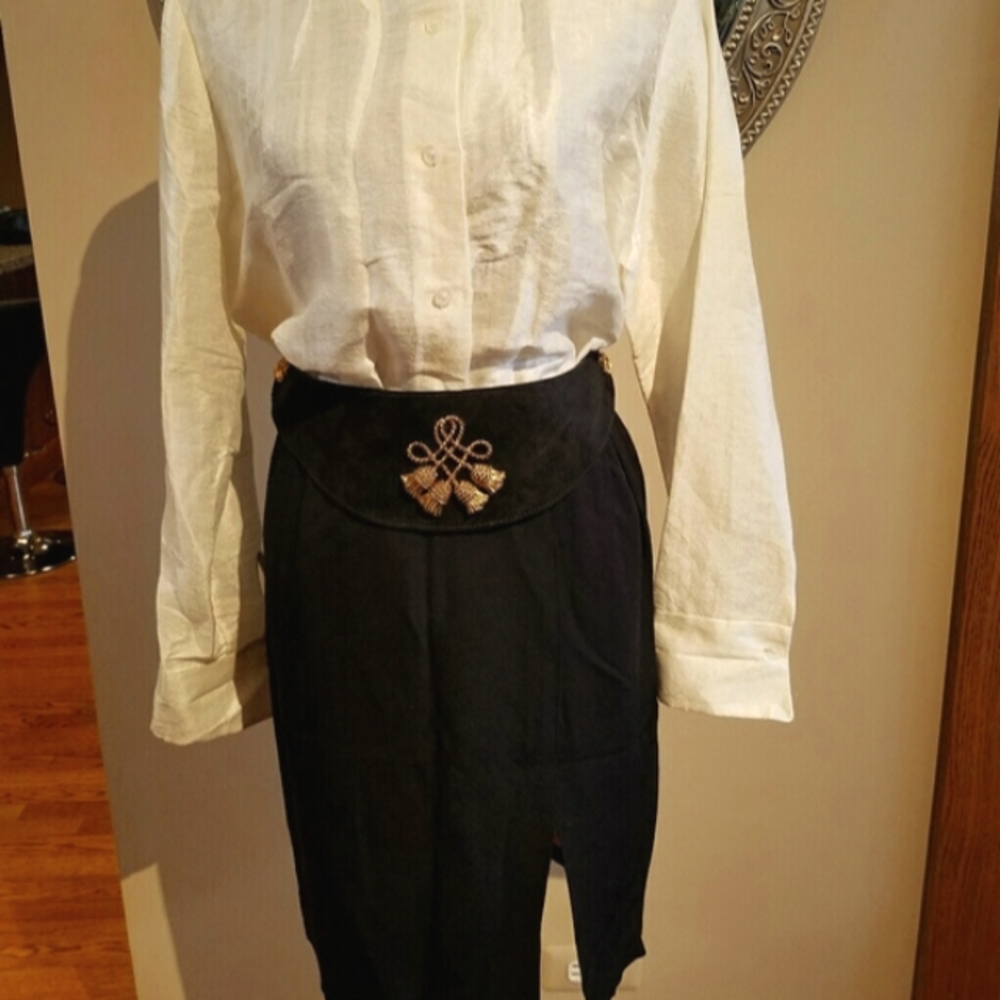 Cache By Crisione Black Front Slit Lined Vintage … - image 1